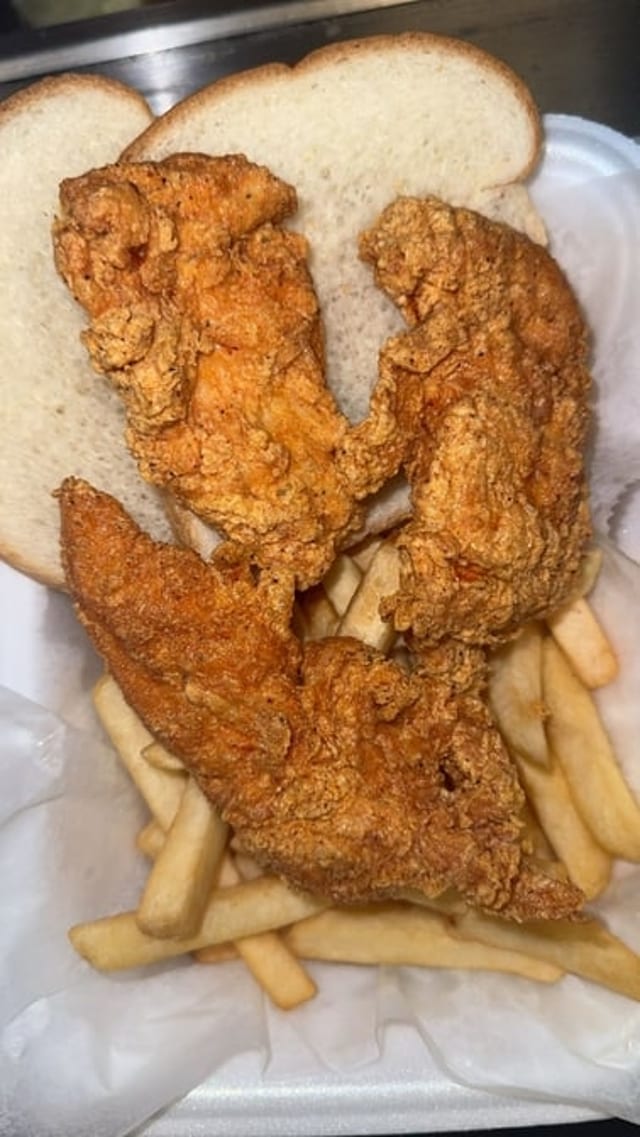 3 Pieces Chicken Tenders with Fries & Bread.